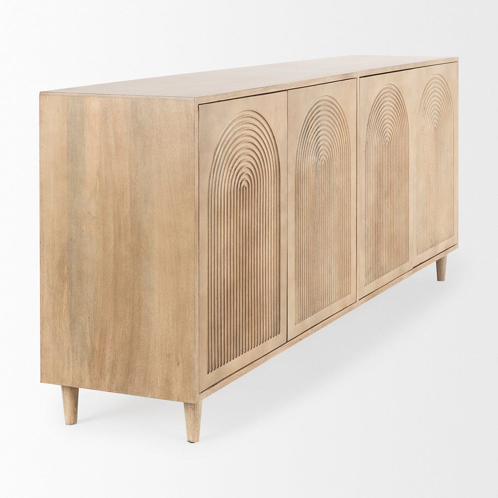 Mercana - Tucker Light Brown Wood w/ Carved Arch Pattern 4 Door Sideboard - 69954 view 5