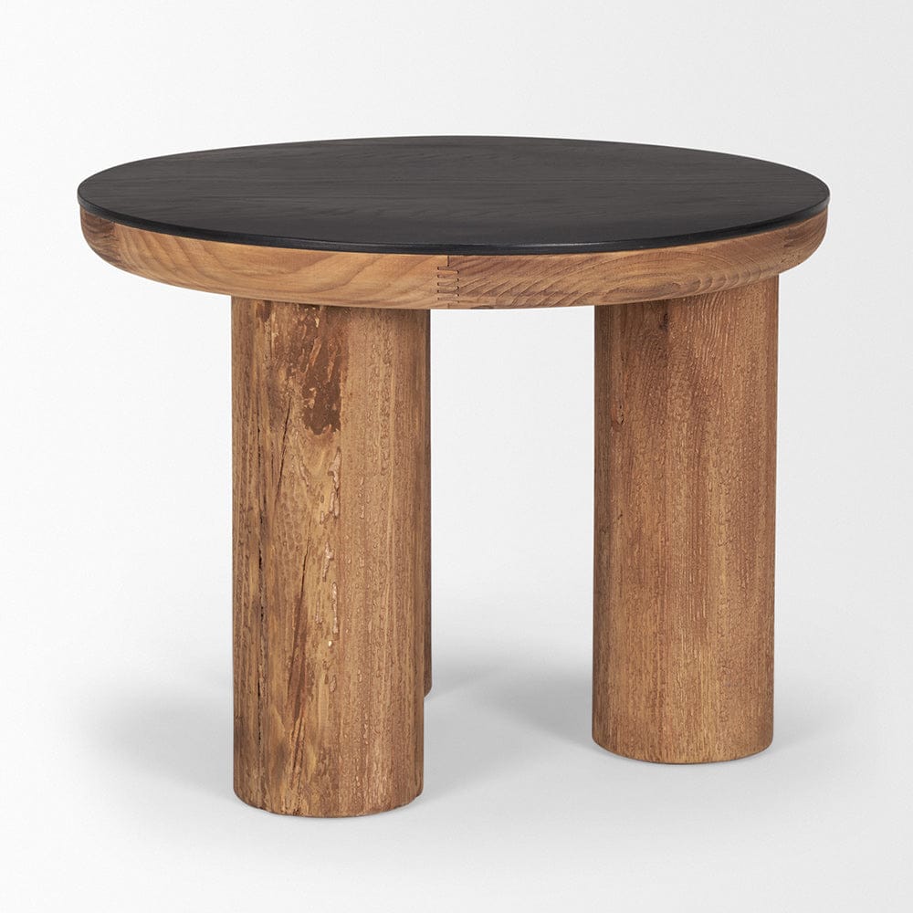 Mercana Tucson Natural and Black Oak Top Round Side Table - Thumbnail 2