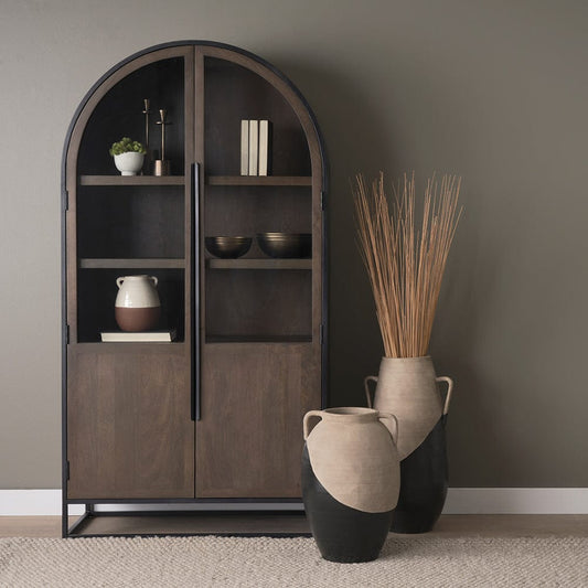 Mercana - Tully Textured Matte Brown w/ Matte Black Short Ceramic Floor Vase - 71002 view 2