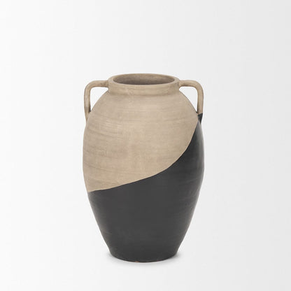 Mercana - Tully Textured Matte Brown w/ Matte Black Short Ceramic Floor Vase - 71002 view 3