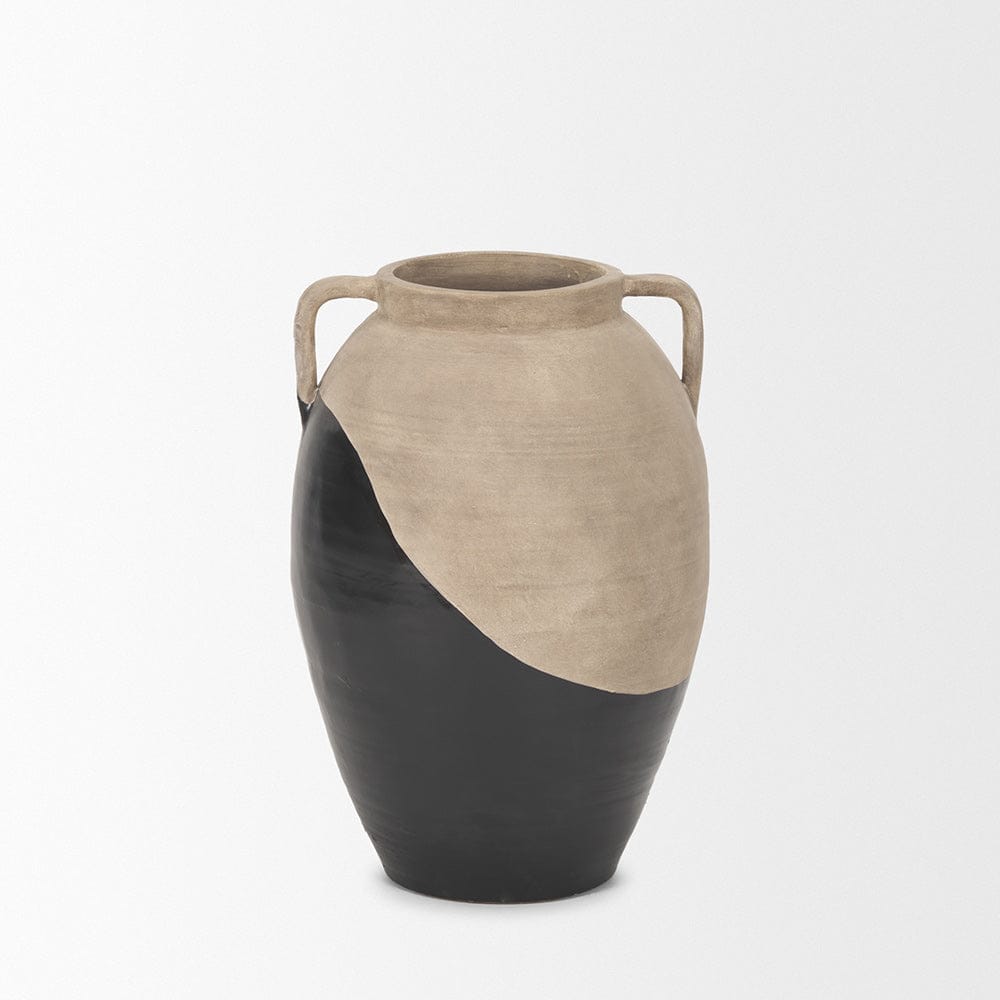 Mercana - Tully Textured Matte Brown w/ Matte Black Short Ceramic Floor Vase - 71002 view 6