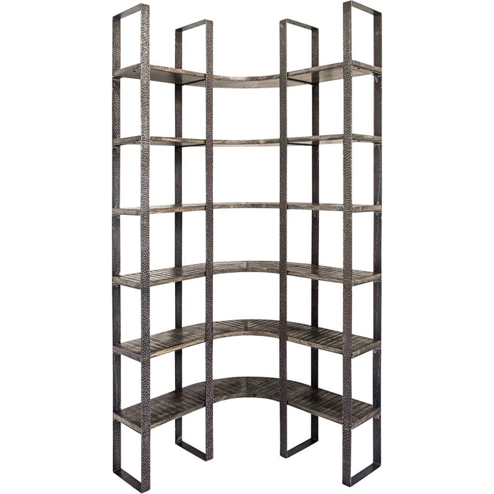 Mercana - Turner I 37L x 10.5W x 90H Curved Brown Wood and Black Iron Six Shelving Unit - 50241-AB view 1