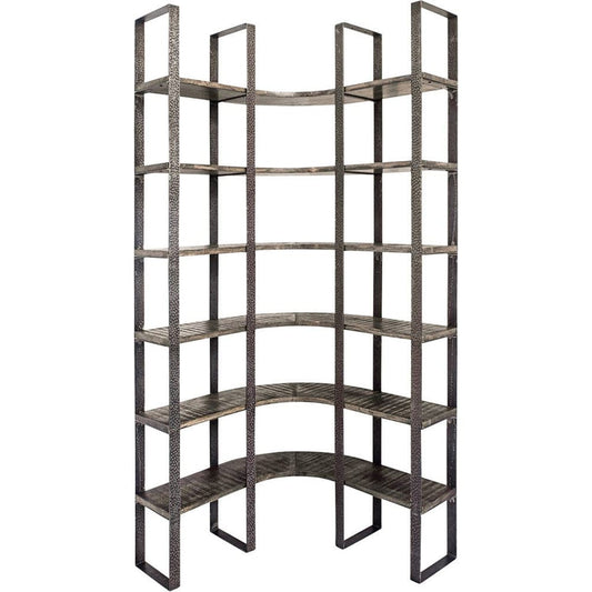 Mercana - Turner I 37L x 10.5W x 90H Curved Brown Wood and Black Iron Six Shelving Unit - 50241-AB view 1