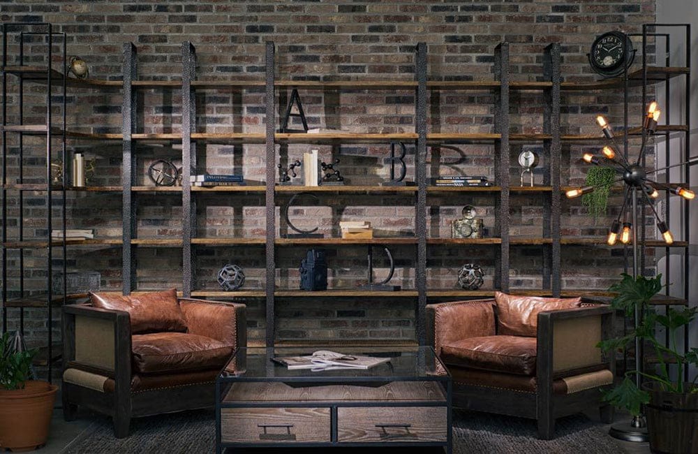Mercana - Turner I 37L x 10.5W x 90H Curved Brown Wood and Black Iron Six Shelving Unit - 50241-AB view 2