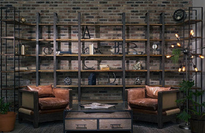 Mercana - Turner I 37L x 10.5W x 90H Curved Brown Wood and Black Iron Six Shelving Unit - 50241-AB view 2
