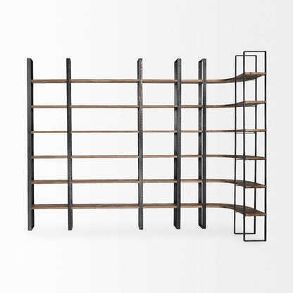 Mercana - Turner II 37L x 10.5W x 90H Curved Dark Brown Wood And Black Iron Six Shelving Unit - 50366-AB view 7