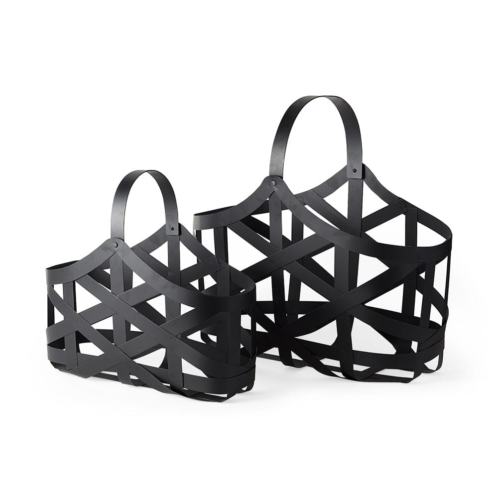 Mercana - Tyrell 23L x 11W; 18L x 8W Black Iron Metal Baskets (Set of 2) - 67798 view 1