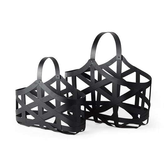 Mercana - Tyrell 23L x 11W; 18L x 8W Black Iron Metal Baskets (Set of 2) - 67798 view 1