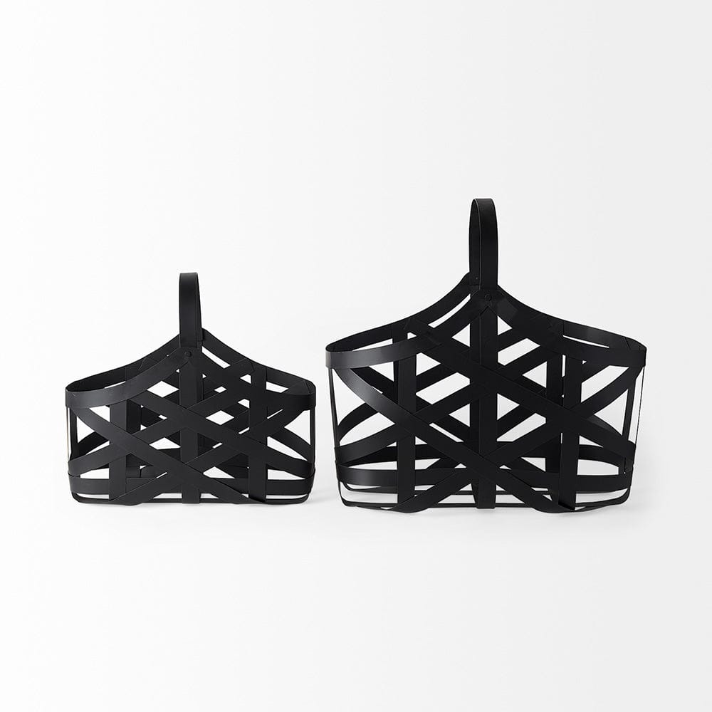 Mercana - Tyrell 23L x 11W; 18L x 8W Black Iron Metal Baskets (Set of 2) - 67798 view 3
