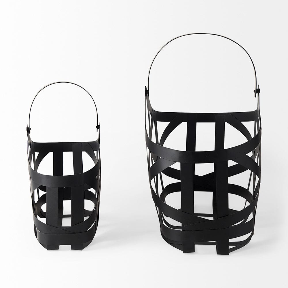 Mercana - Tyrell 23L x 11W; 18L x 8W Black Iron Metal Baskets (Set of 2) - 67798 view 6