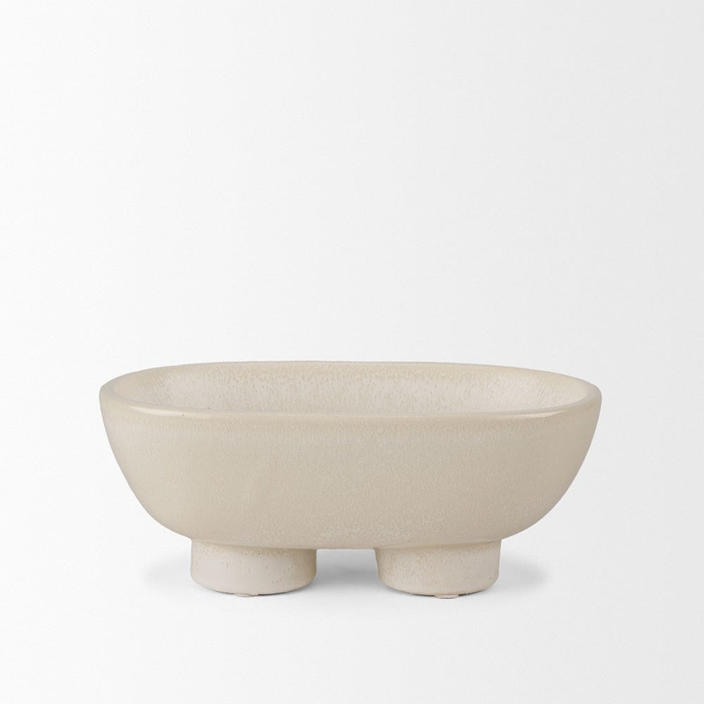 Mercana - Tyren Cream Glazed Decorative Oblong Ceramic Bowl - 70978 view 2