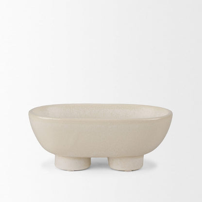 Mercana - Tyren Cream Glazed Decorative Oblong Ceramic Bowl - 70978 view 2