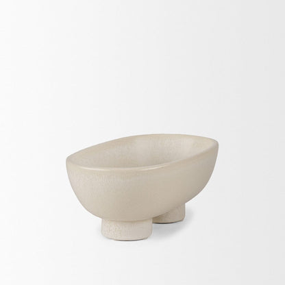 Mercana - Tyren Cream Glazed Decorative Oblong Ceramic Bowl - 70978 view 4