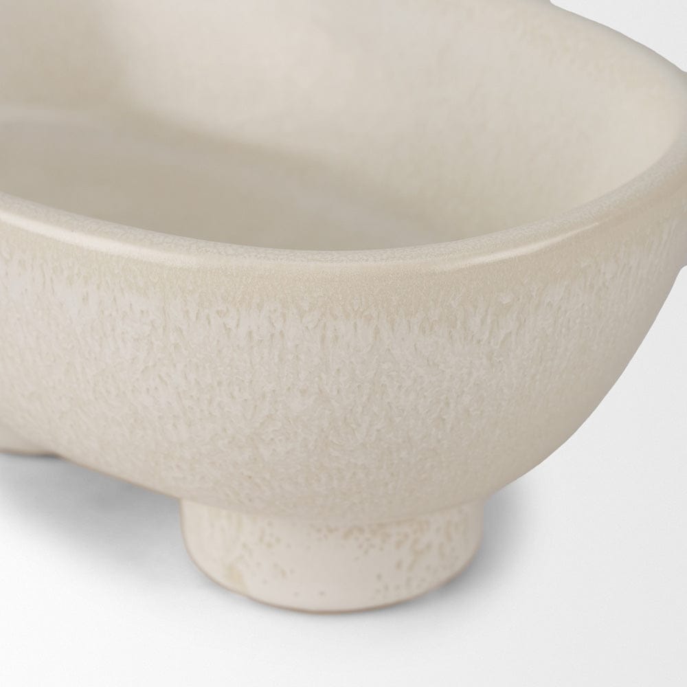 Mercana - Tyren Cream Glazed Decorative Oblong Ceramic Bowl - 70978 view 6