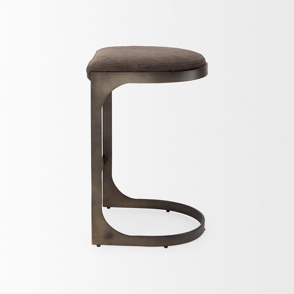 Mercana - Tyson 17L x 18W x 28H Brown/Gray Suede W/ Metal Frame Counter Stool - 69269_CLOSEOUT view 4