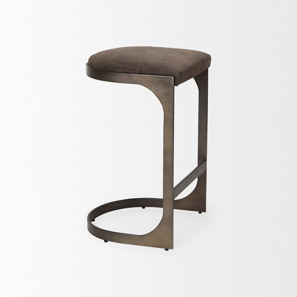 Mercana - Tyson 17L x 18W x 28H Brown/Gray Suede W/ Metal Frame Counter Stool - 69269_CLOSEOUT view 7