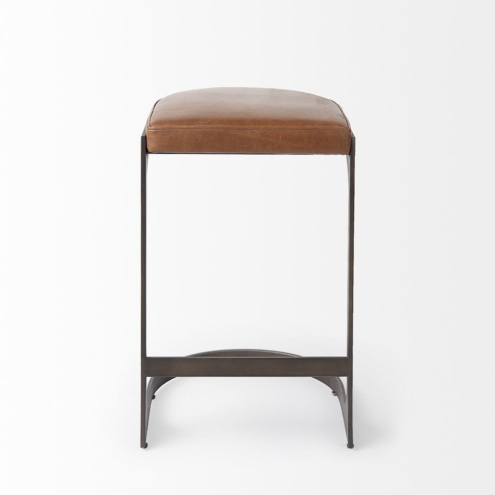 Mercana - Tyson 17L x 18W x 28H Brown Leather W/ Metal Frame Counter Stool - 69267 view 2