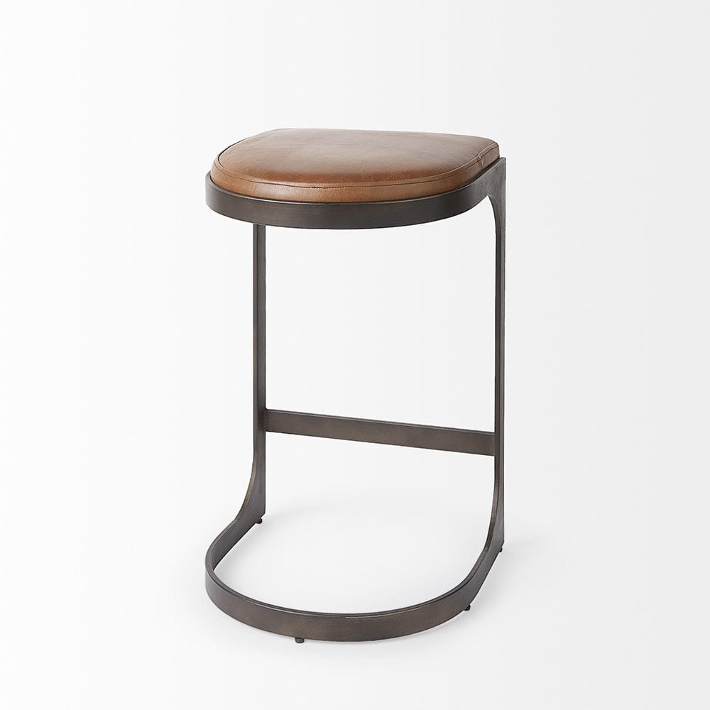 Mercana - Tyson 17L x 18W x 28H Brown Leather W/ Metal Frame Counter Stool - 69267 view 5