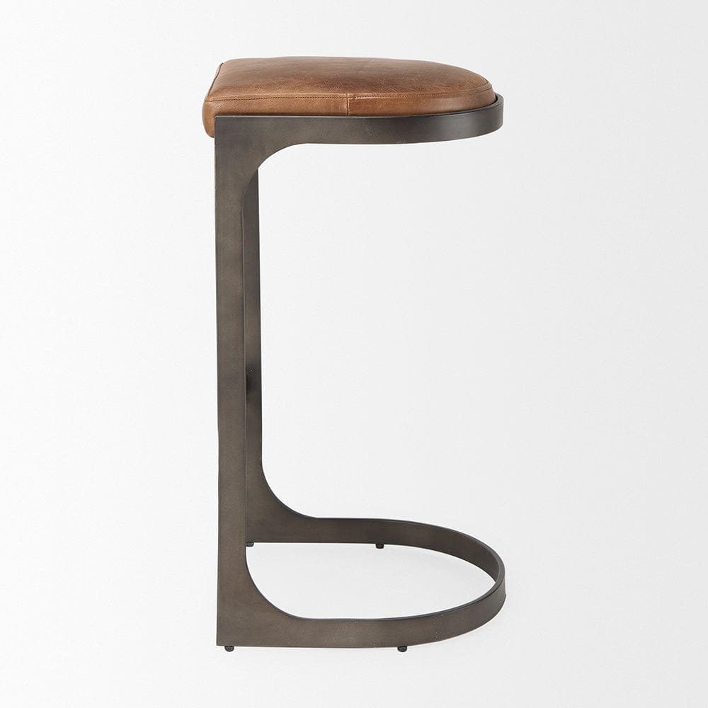 Mercana - Tyson 17L x 18W x 31H Brown Leather W/ Metal Frame Bar Stool - 69270_CLOSEOUT view 4