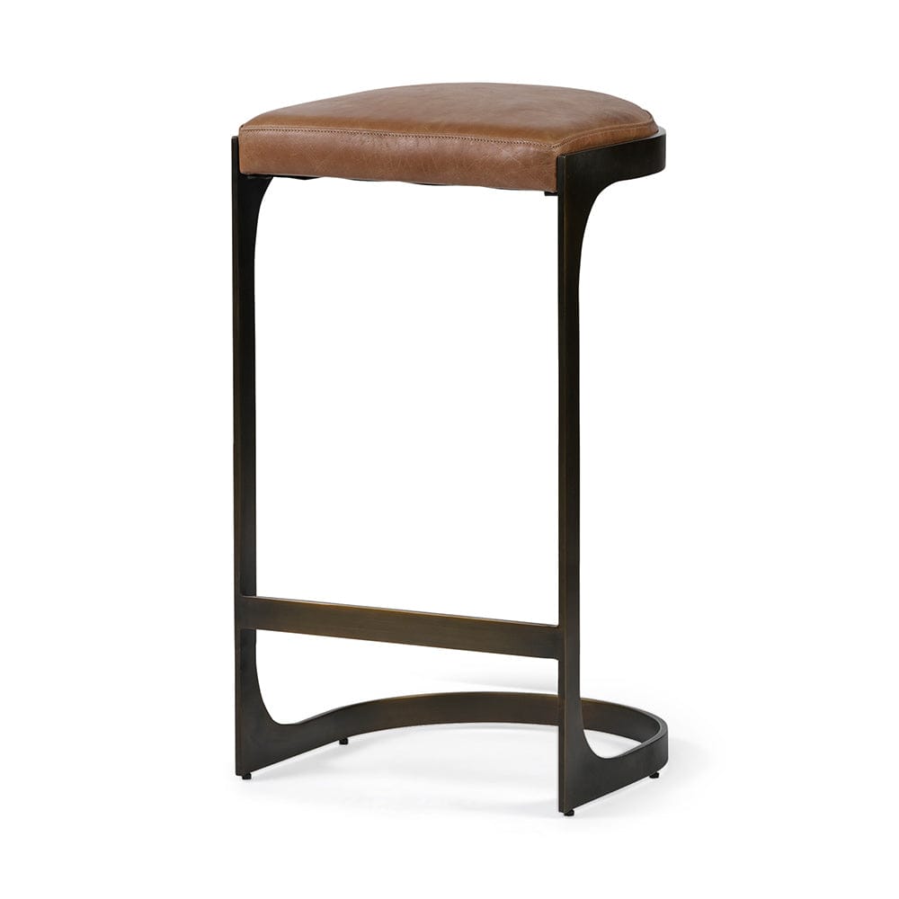Mercana - Tyson 31" Seat Height Brown Leather Seat Black Metal Frame Stool - 67760_CLOSEOUT view 1