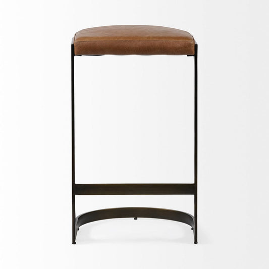 Mercana - Tyson 31" Seat Height Brown Leather Seat Black Metal Frame Stool - 67760_CLOSEOUT view 2
