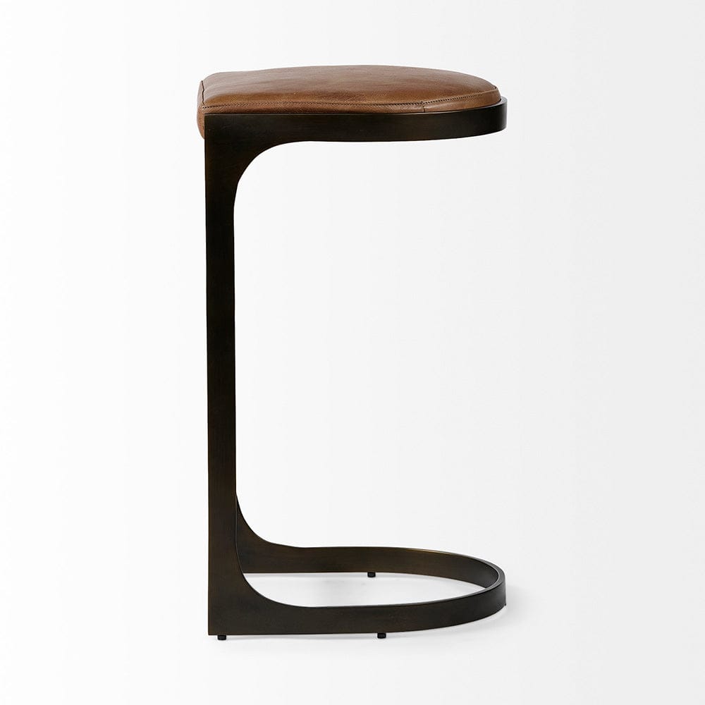 Mercana - Tyson 31" Seat Height Brown Leather Seat Black Metal Frame Stool - 67760_CLOSEOUT view 3