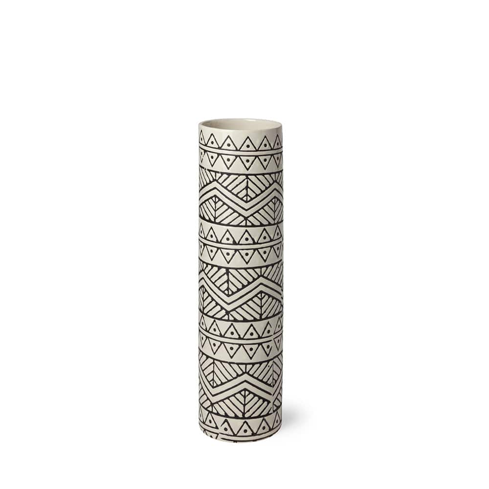 Mercana - Uhura I Small Cream Black Patterned Cylindrical Vase - 68623_CLOSEOUT view 1