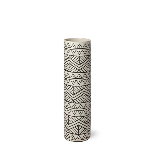 Mercana - Uhura I Small Cream Black Patterned Cylindrical Vase - 68623_CLOSEOUT view 1