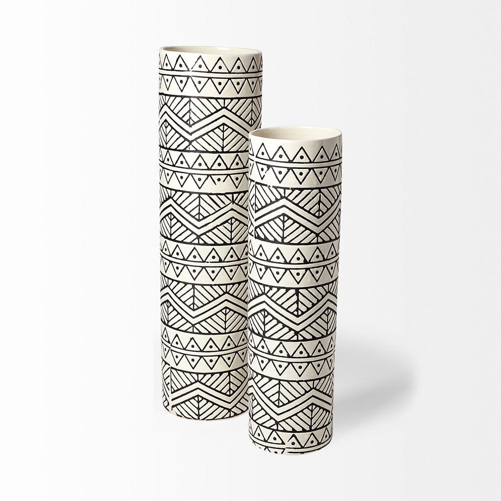 Mercana - Uhura I Small Cream Black Patterned Cylindrical Vase - 68623_CLOSEOUT view 2