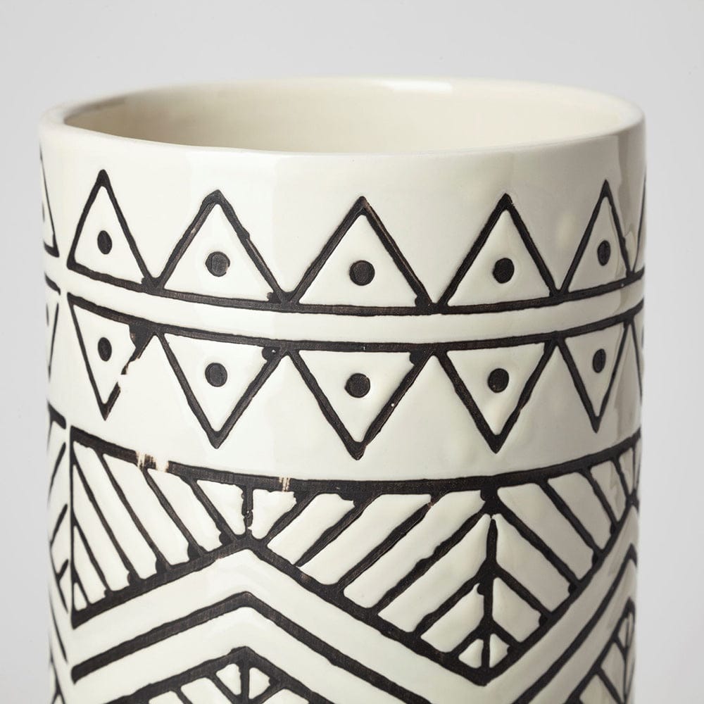 Mercana - Uhura I Small Cream Black Patterned Cylindrical Vase - 68623_CLOSEOUT view 3