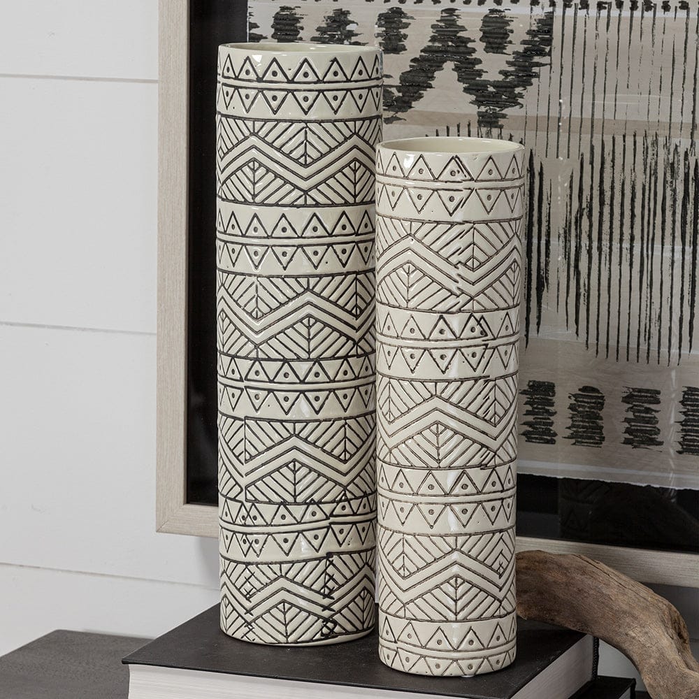 Mercana - Uhura I Small Cream Black Patterned Cylindrical Vase - 68623_CLOSEOUT view 5