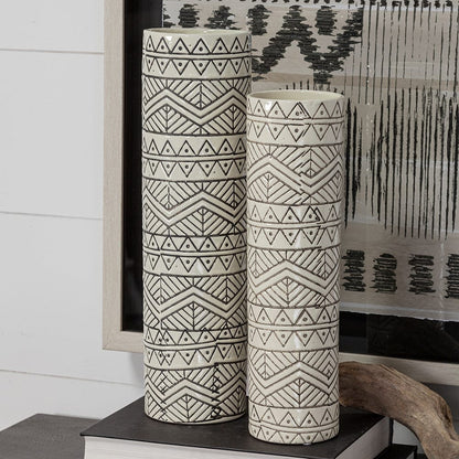 Mercana - Uhura I Small Cream Black Patterned Cylindrical Vase - 68623_CLOSEOUT view 5
