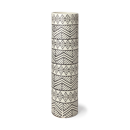 Mercana - Uhura II Large Cream Black Patterned Cylindrical Ceramic Vase - 68624_CLOSEOUT view 1