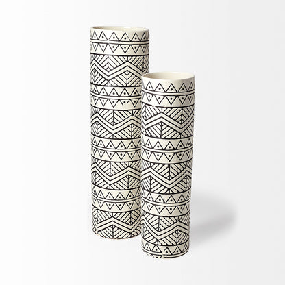 Mercana - Uhura II Large Cream Black Patterned Cylindrical Ceramic Vase - 68624_CLOSEOUT view 2