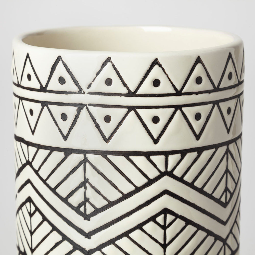 Mercana - Uhura II Large Cream Black Patterned Cylindrical Ceramic Vase - 68624_CLOSEOUT view 3