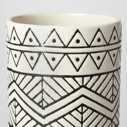 Mercana - Uhura II Large Cream Black Patterned Cylindrical Ceramic Vase - 68624_CLOSEOUT view 3