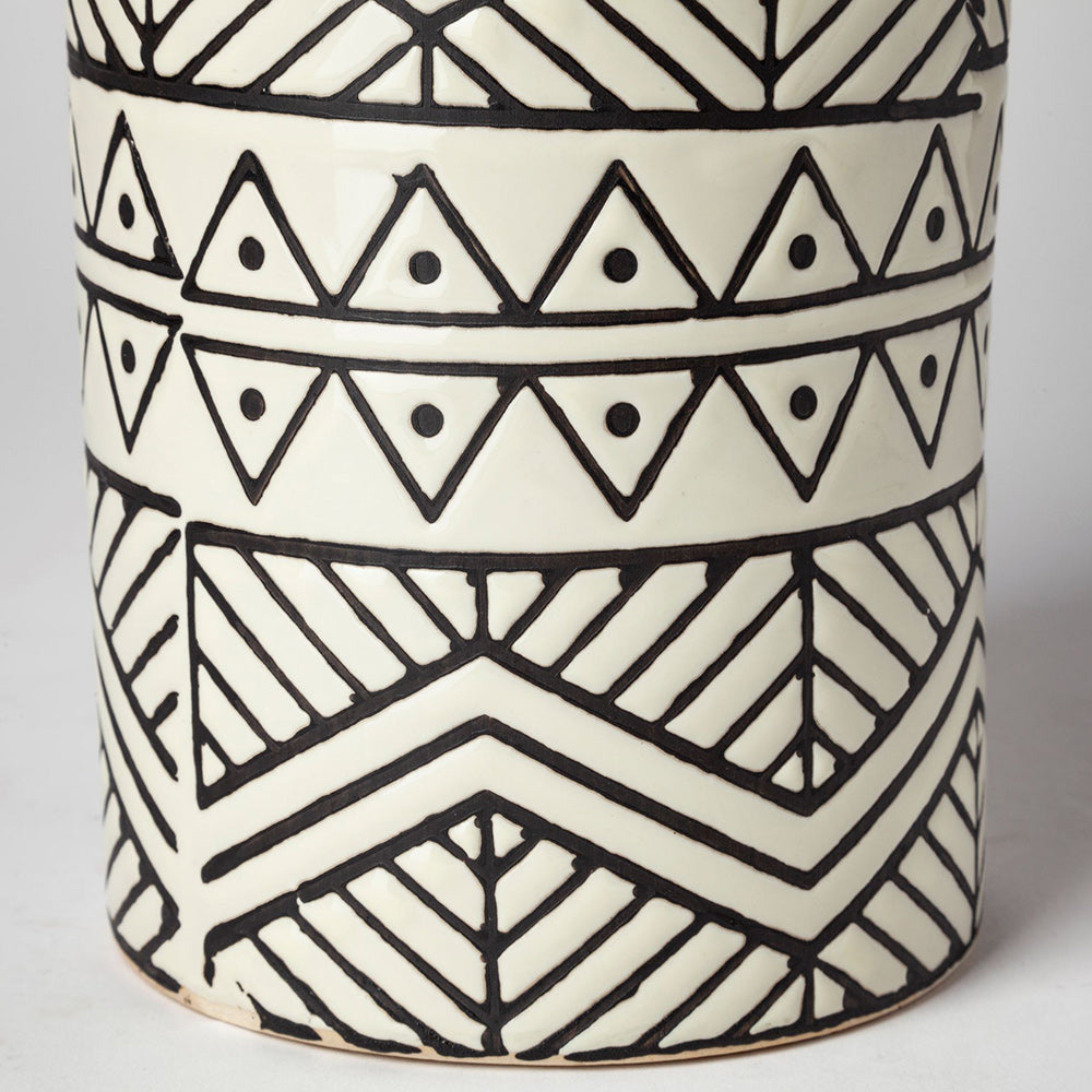 Mercana - Uhura II Large Cream Black Patterned Cylindrical Ceramic Vase - 68624_CLOSEOUT view 4