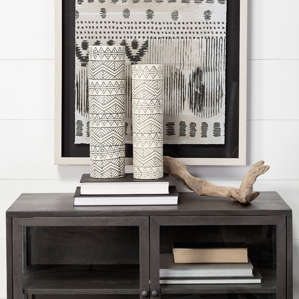 Mercana - Uhura II Large Cream Black Patterned Cylindrical Ceramic Vase - 68624_CLOSEOUT view 5