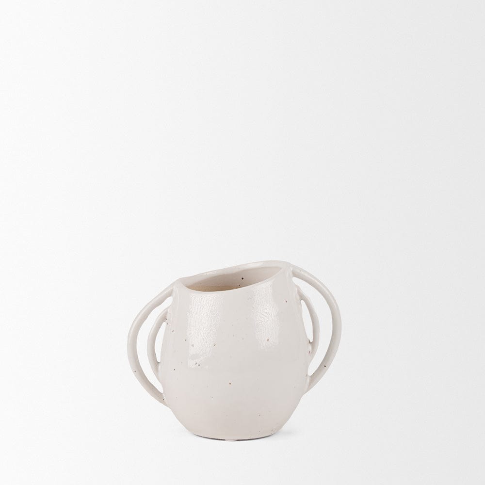 Mercana - Urvi Short Off White Speckled Asymmetrical Ceramic Vase - 70984 view 2