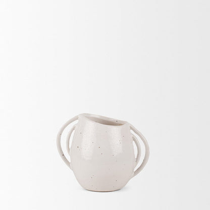 Mercana - Urvi Short Off White Speckled Asymmetrical Ceramic Vase - 70984 view 4
