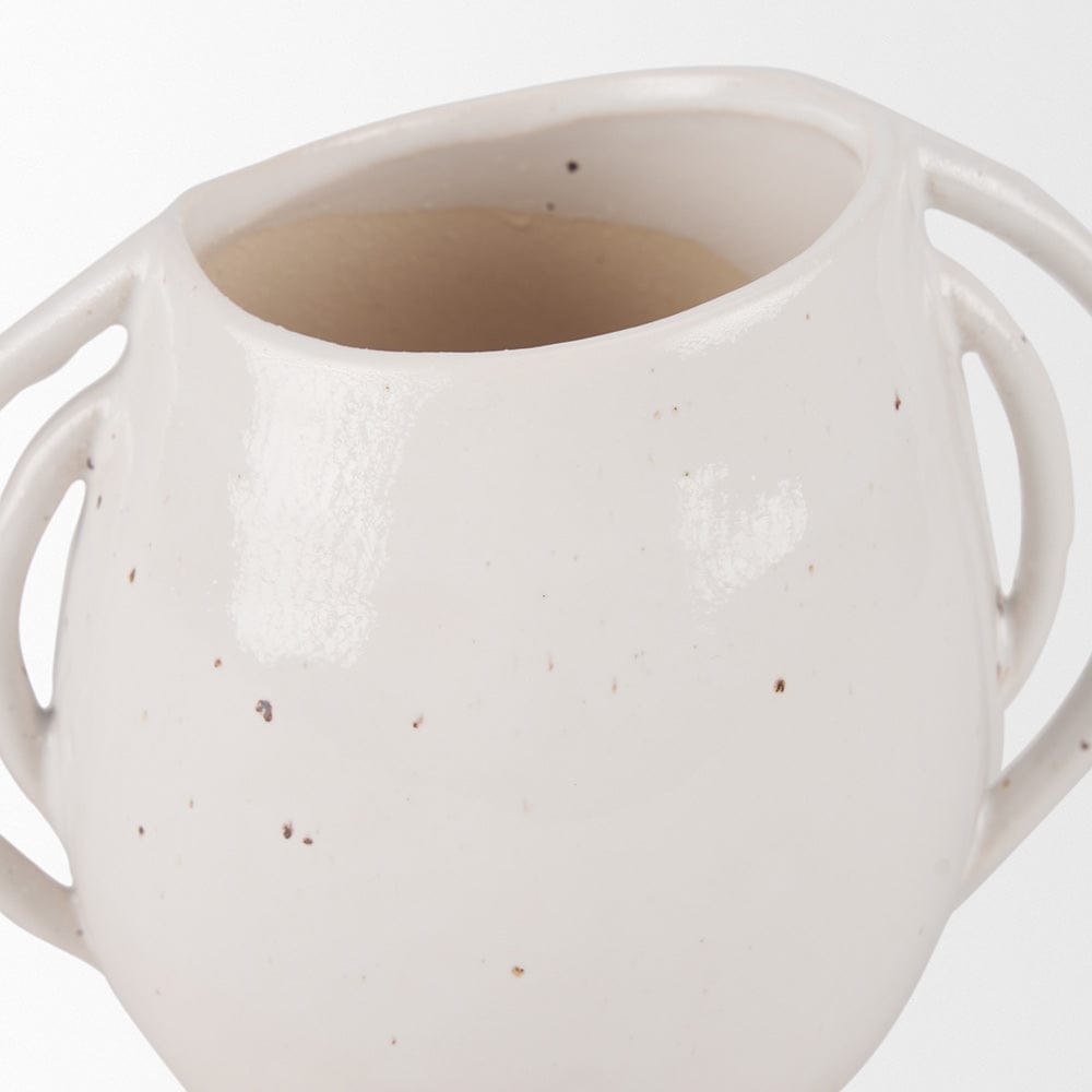 Mercana - Urvi Short Off White Speckled Asymmetrical Ceramic Vase - 70984 view 5