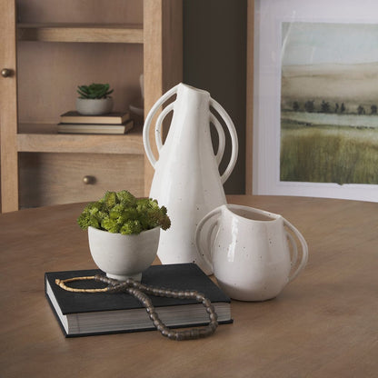 Mercana - Urvi Short Off White Speckled Asymmetrical Ceramic Vase - 70984 view 8