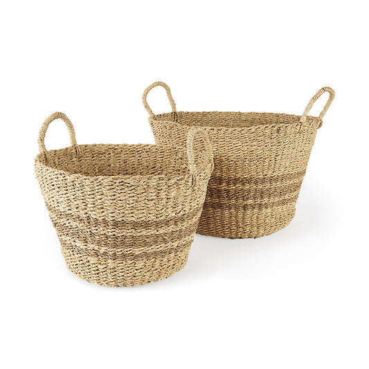 Mercana - Vance 17.7L x 17.7W x 11.8H Light Brown Palm Leaf and Seagrass Round Basket W/ Handles - 69587 view 1