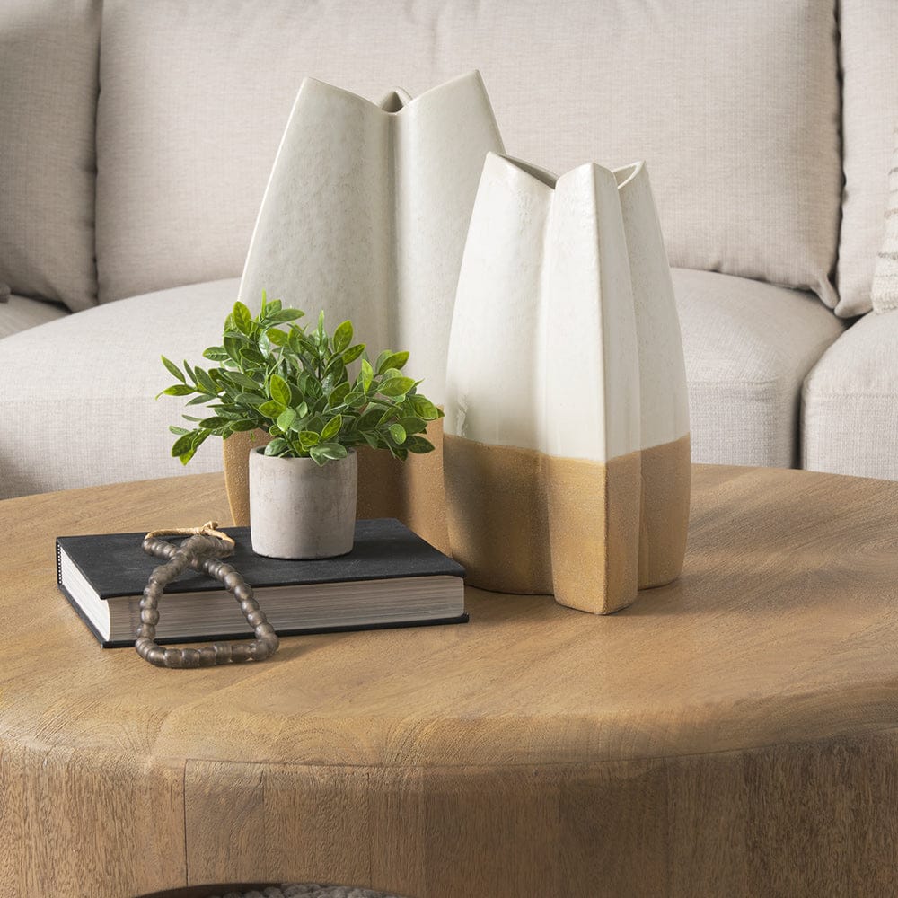 Mercana - Vania Large Off White w/ Tan Textured Ceramic Vase - 70972 view 8