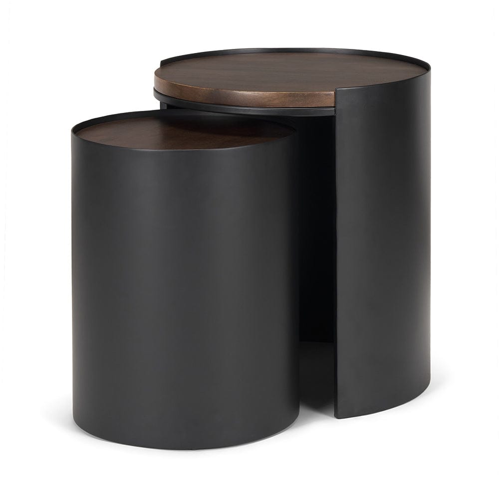 Mercana - Varden Matte Black Metal w/ Dark Brown Wood Top Nesting Accent Tables - 71054 view 1