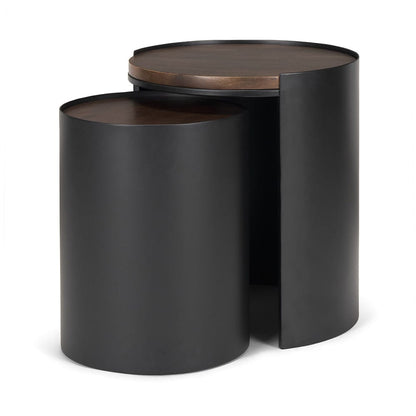 Mercana - Varden Matte Black Metal w/ Dark Brown Wood Top Nesting Accent Tables - 71054 view 1