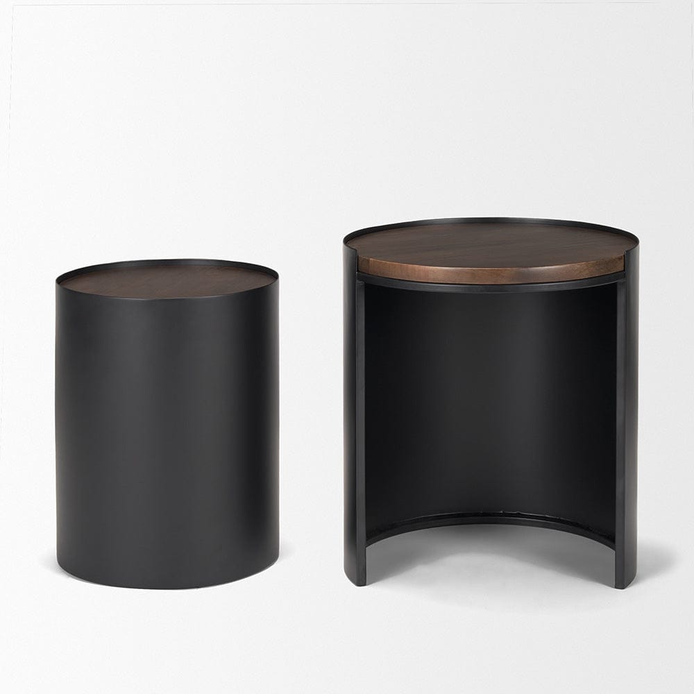 Mercana - Varden Matte Black Metal w/ Dark Brown Wood Top Nesting Accent Tables - 71054 view 2