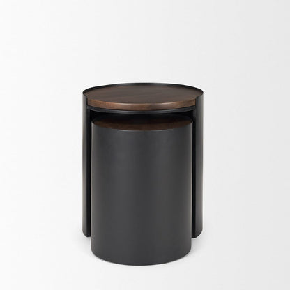 Mercana - Varden Matte Black Metal w/ Dark Brown Wood Top Nesting Accent Tables - 71054 view 3