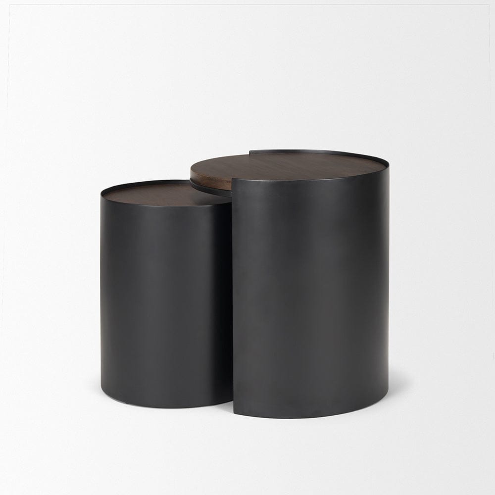 Mercana - Varden Matte Black Metal w/ Dark Brown Wood Top Nesting Accent Tables - 71054 view 4
