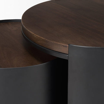 Mercana - Varden Matte Black Metal w/ Dark Brown Wood Top Nesting Accent Tables - 71054 view 6